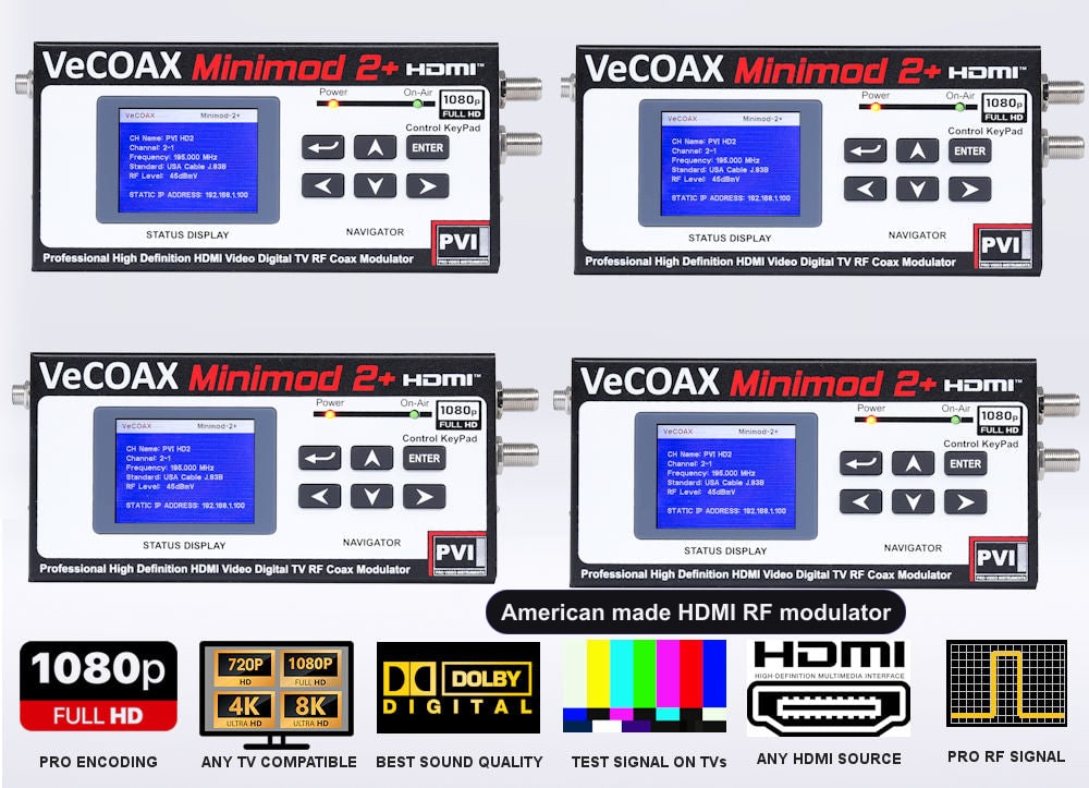 American made HDMI RF modulator 4-pack bundle deal - four MINIMOD 2+ units