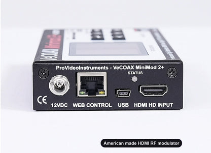 American made HDMI RF modulator rear panel HDMI input and Ethernet web control port