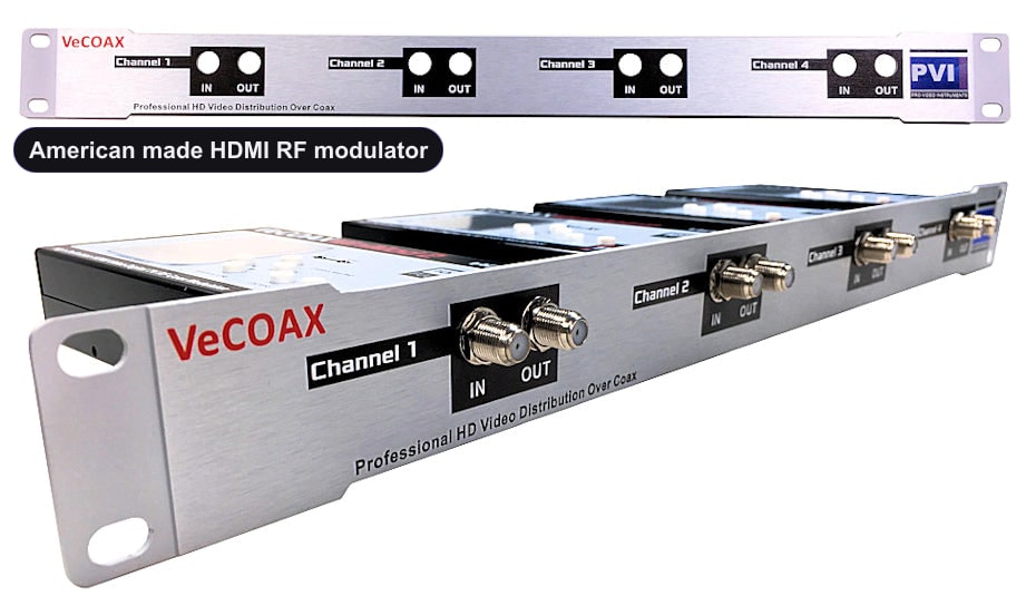 American made HDMI RF modulator rack mount 4 channels in single 1RU panel