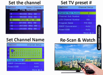 Best HDMI modulator easy 3-step setup connect set channel scan and watch