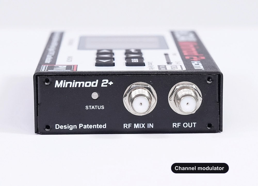 Channel modulator coaxial RF output connector for TV distribution