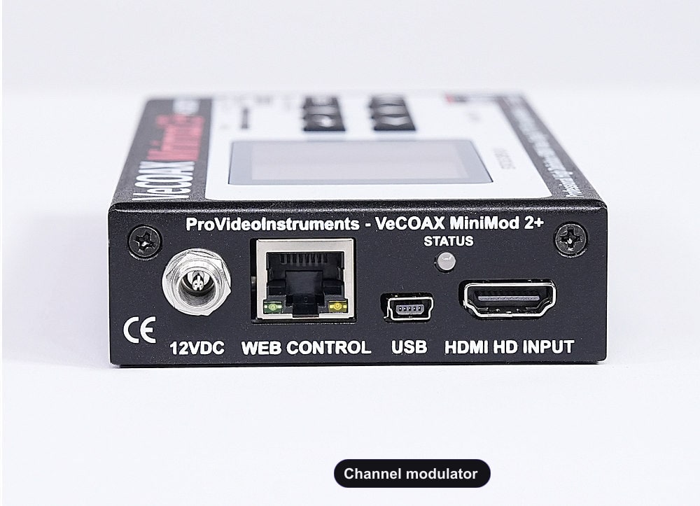 Channel modulator rear panel HDMI input and Ethernet web control port