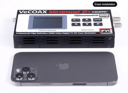 Coax modulator compact dimensions 7.5 x 4.5 x 1.2 inches