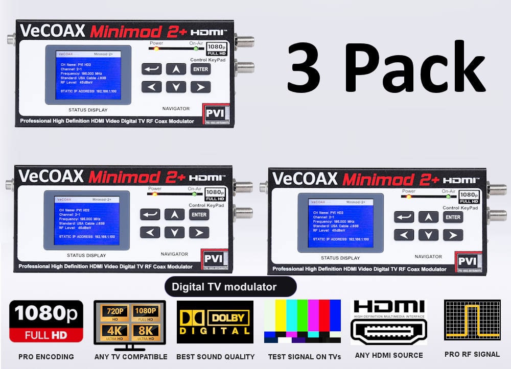 Digital TV modulator 3-pack bundle deal - three MINIMOD 2+ units