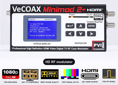 HD RF modulator VeCOAX MINIMOD 2+ front panel with LCD channel display