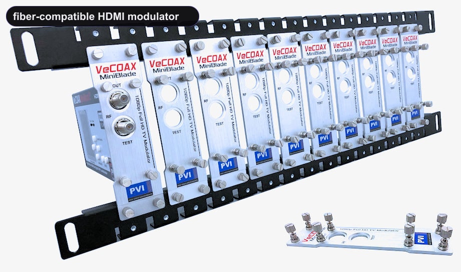 fiber-compatible HDMI modulator blade rack kit mount 10 or more units in single rack space