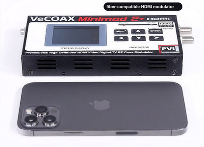 fiber-compatible HDMI modulator compact dimensions 7.5 x 4.5 x 1.2 inches