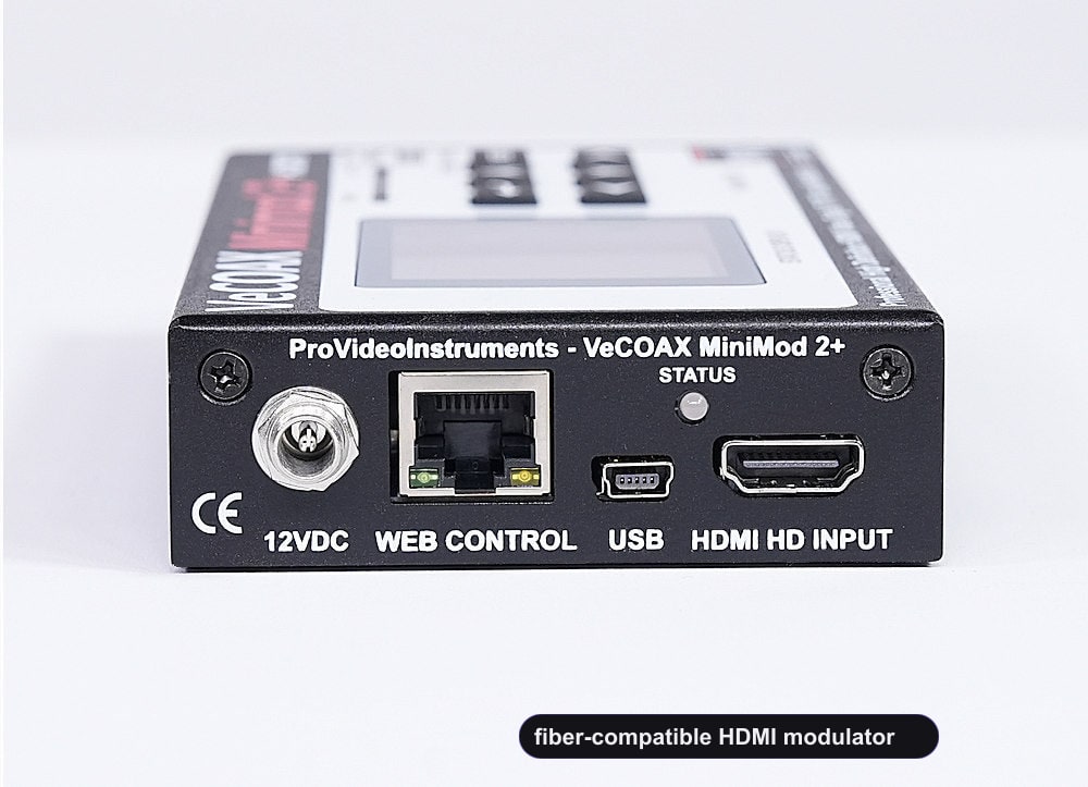 fiber-compatible HDMI modulator rear panel HDMI input and Ethernet web control port