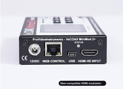 fiber-compatible HDMI modulator rear panel HDMI input and Ethernet web control port