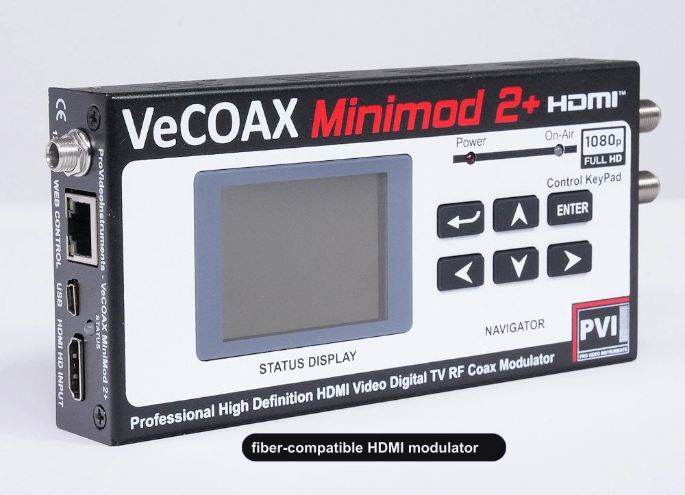 fiber-compatible HDMI modulator compact aluminum enclosure left side view