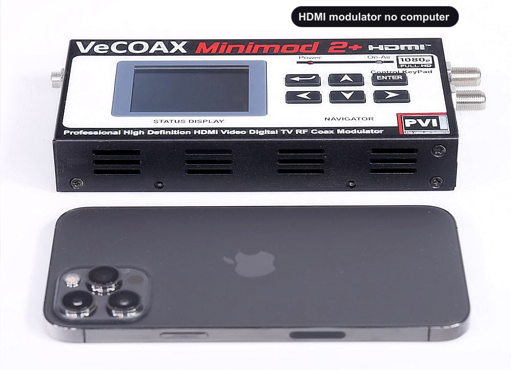 HDMI modulator no computer compact dimensions 7.5 x 4.5 x 1.2 inches