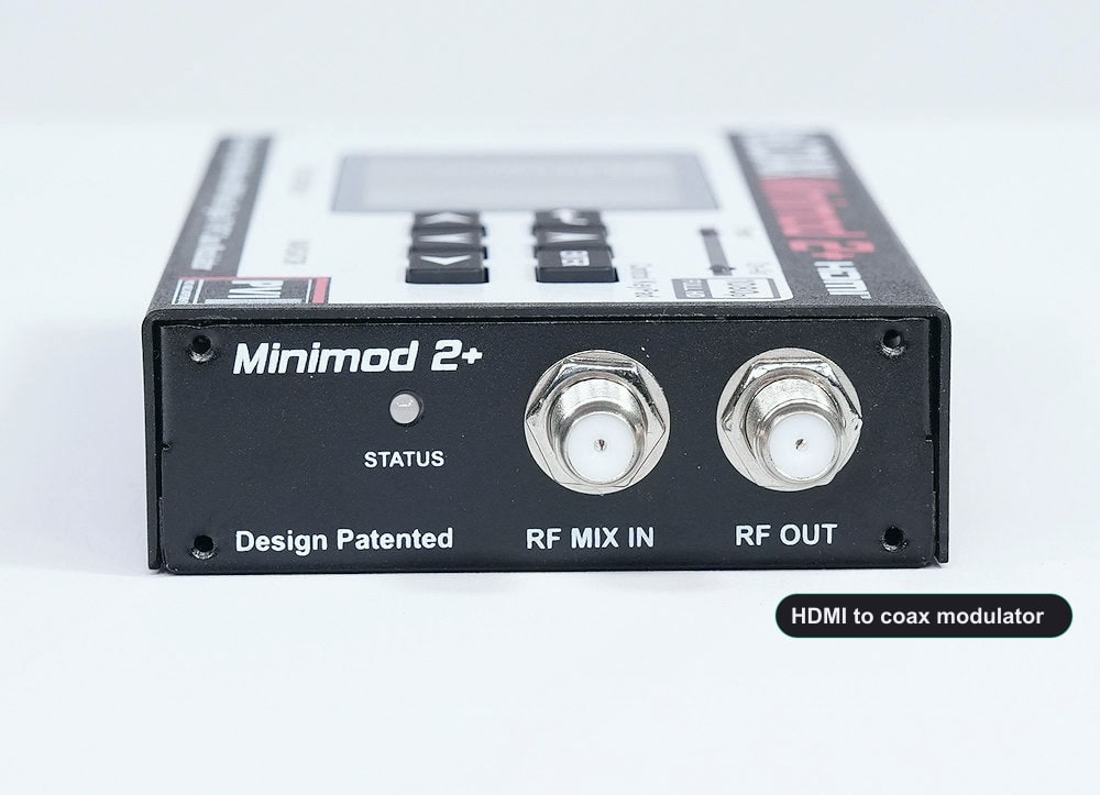 HDMI to coax modulator coaxial RF output connector for TV distribution