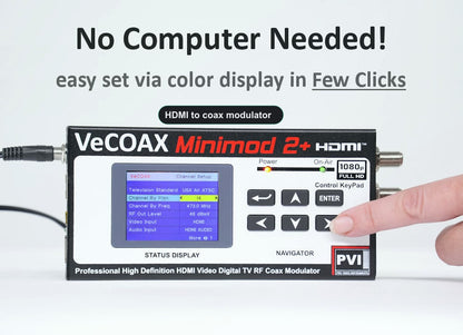 HDMI to coax modulator built-in LCD display for easy setup without computer