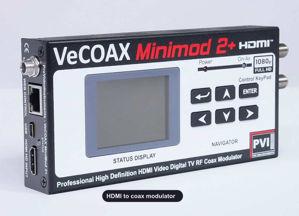 HDMI to coax modulator compact aluminum enclosure left side view