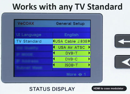 HDMI to coax modulator universal TV standards QAM ATSC DVB-T DVB-C ISDB-T