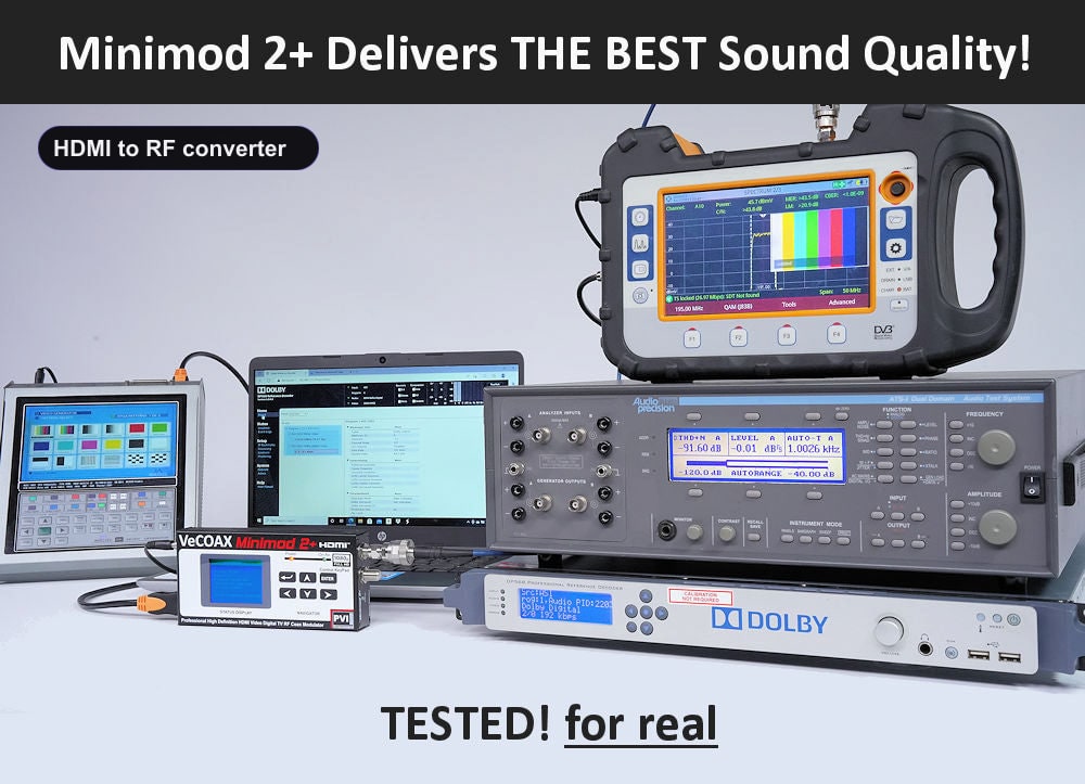 HDMI to RF converter broadcast-grade Dolby Digital AC-3 audio test results