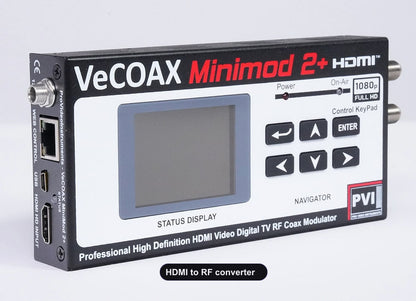 HDMI to RF converter compact aluminum enclosure left side view