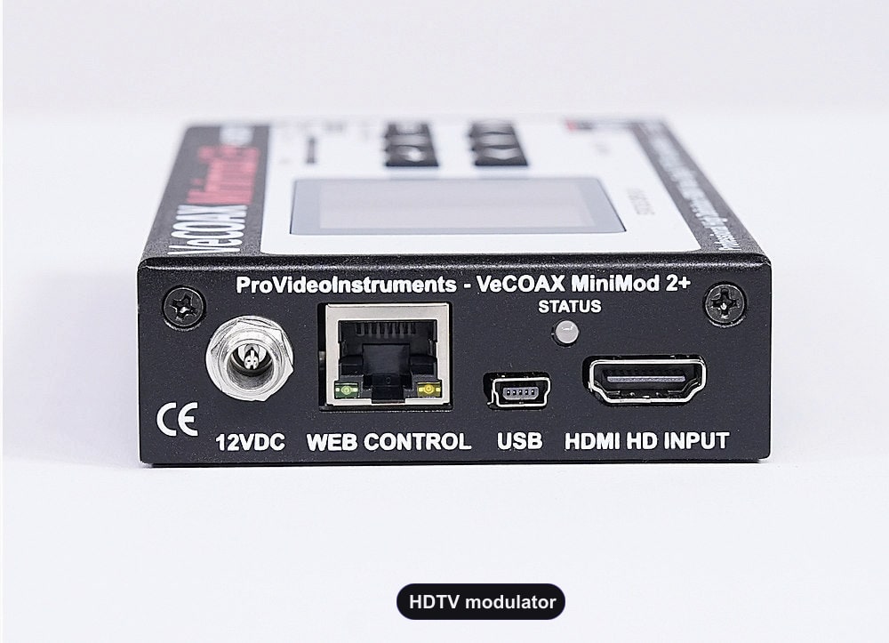 HDTV modulator rear panel HDMI input and Ethernet web control port