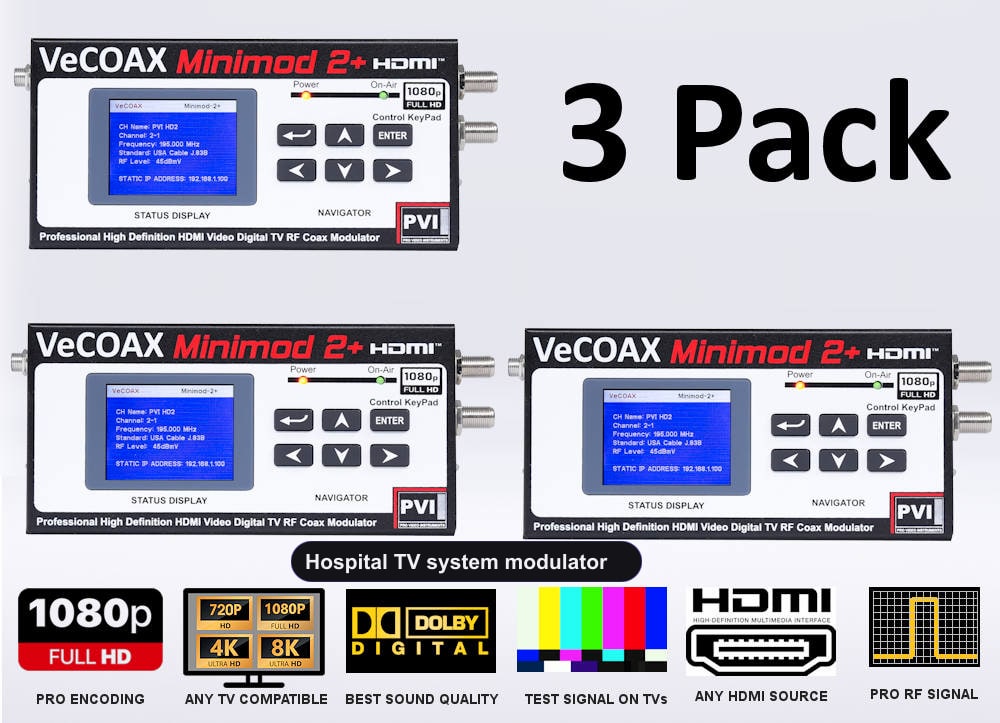 Hospital TV system modulator 3-pack bundle deal - three MINIMOD 2+ units