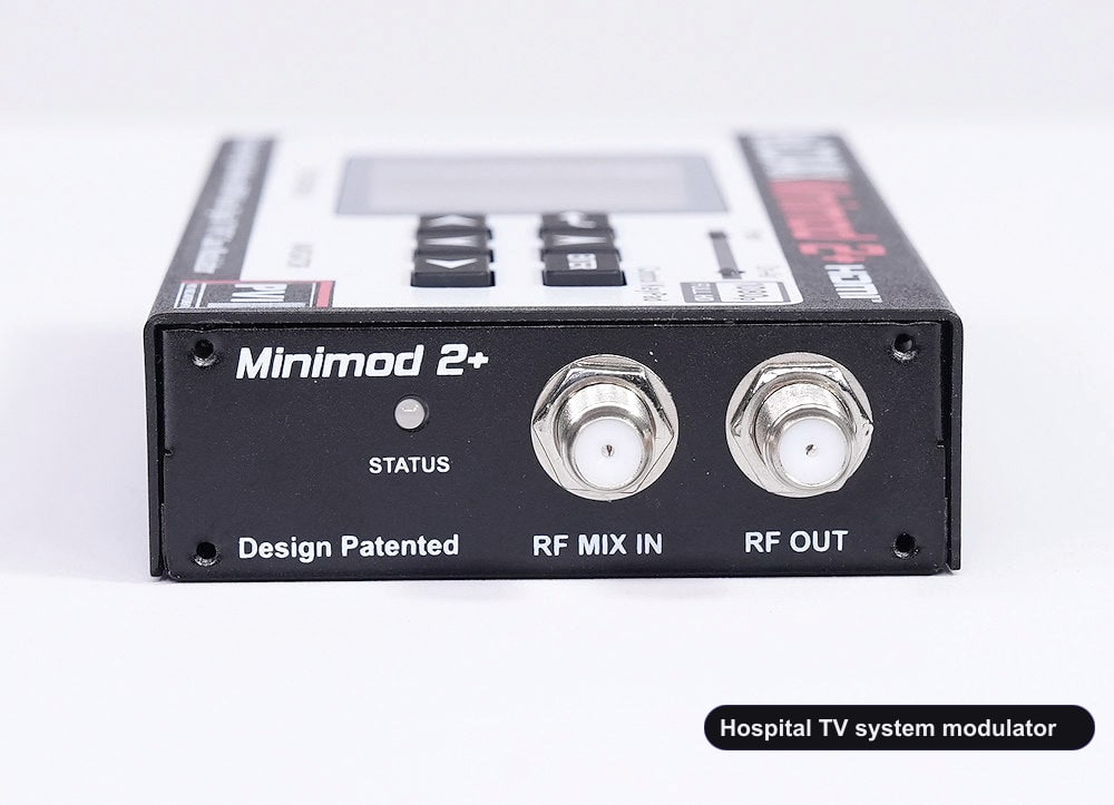 Hospital TV system modulator coaxial RF output connector for TV distribution