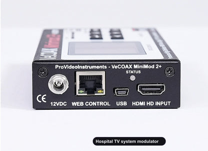 Hospital TV system modulator rear panel HDMI input and Ethernet web control port