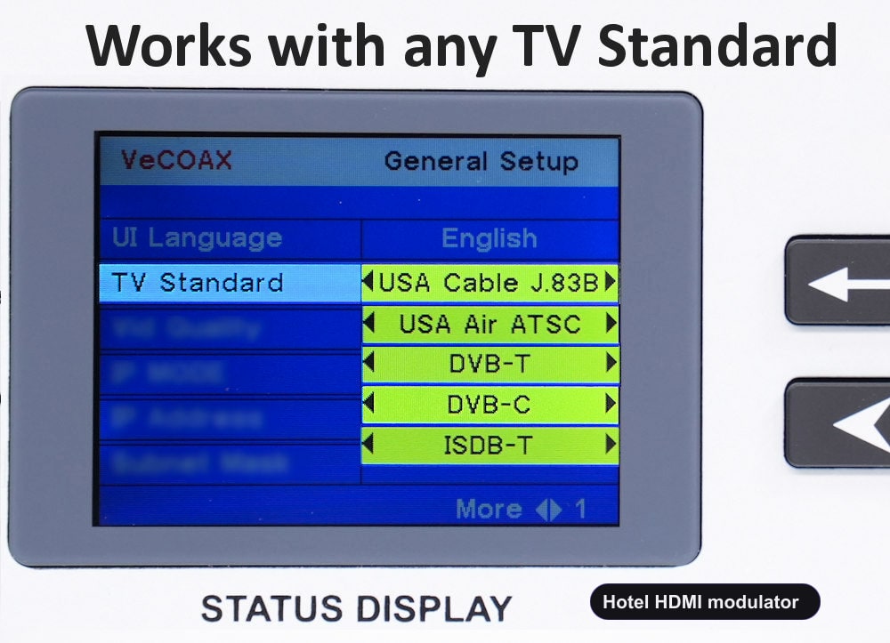 Hotel HDMI modulator universal TV standards QAM ATSC DVB-T DVB-C ISDB-T