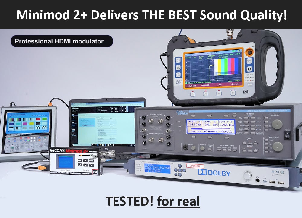 Professional HDMI modulator broadcast-grade Dolby Digital AC-3 audio test results