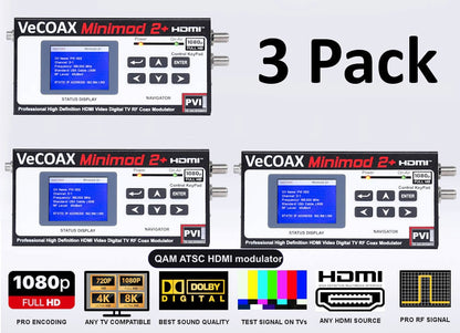 QAM ATSC HDMI modulator 3-pack bundle deal - three MINIMOD 2+ units