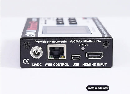 QAM modulator rear panel HDMI input and Ethernet web control port