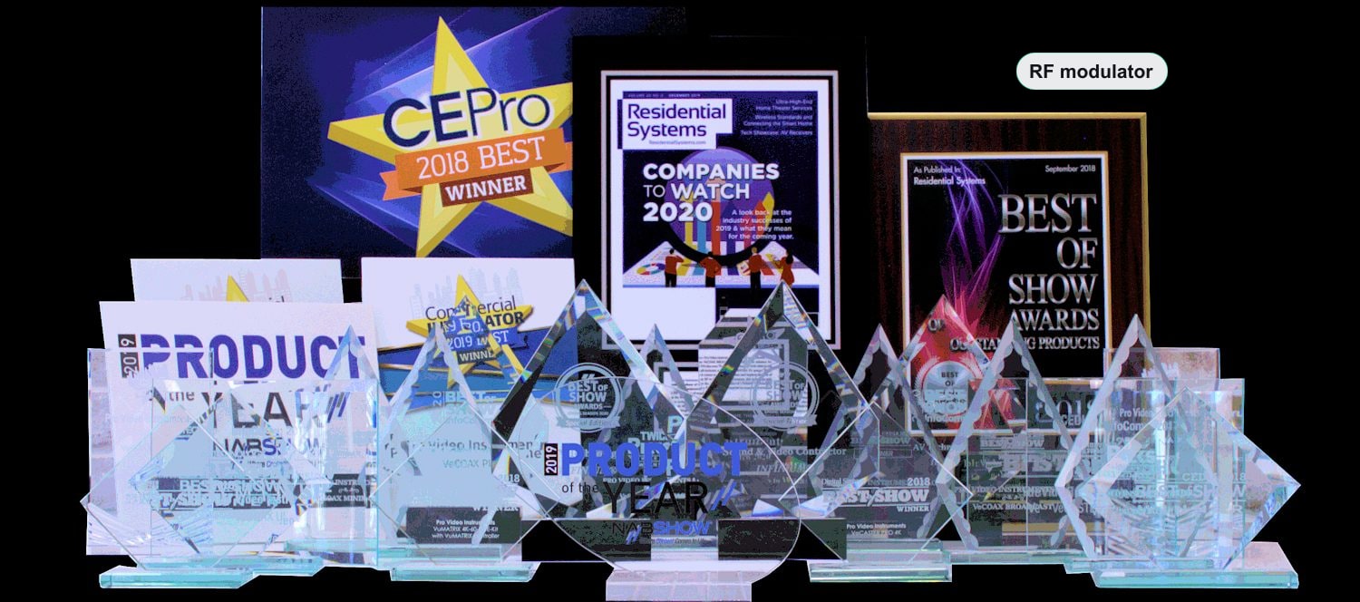 RF modulator VeCOAX MINIMOD 2+ multiple industry awards NAB CE Pro CEDIA