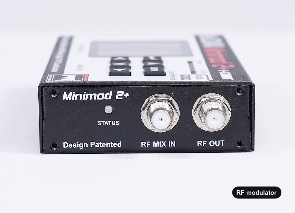 RF modulator coaxial RF output connector for TV distribution
