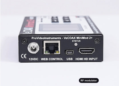 RF modulator rear panel HDMI input and Ethernet web control port