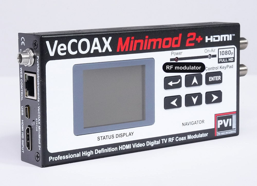 RF modulator compact aluminum enclosure left side view
