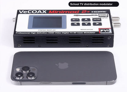 School TV distribution modulator compact dimensions 7.5 x 4.5 x 1.2 inches