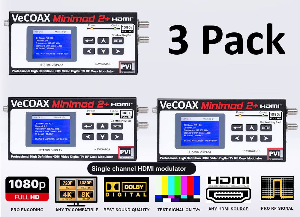 Single channel HDMI modulator 3-pack bundle deal - three MINIMOD 2+ units