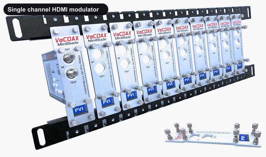 Single channel HDMI modulator blade rack kit mount 10 or more units in single rack space