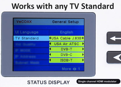 Single channel HDMI modulator universal TV standards QAM ATSC DVB-T DVB-C ISDB-T