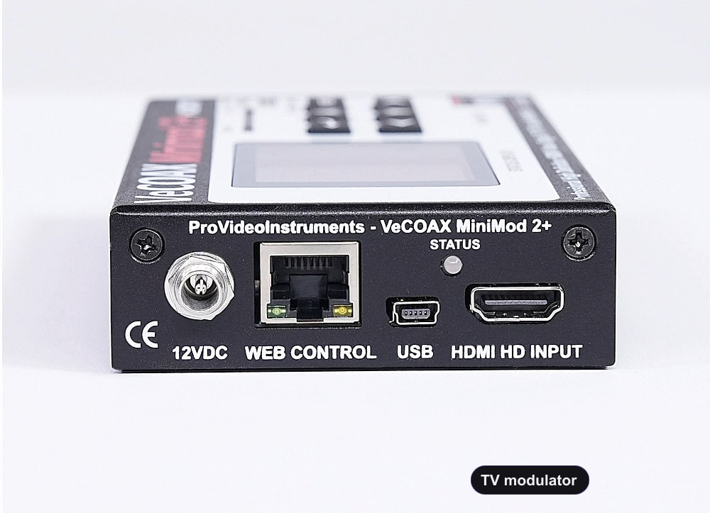 TV modulator rear panel HDMI input and Ethernet web control port