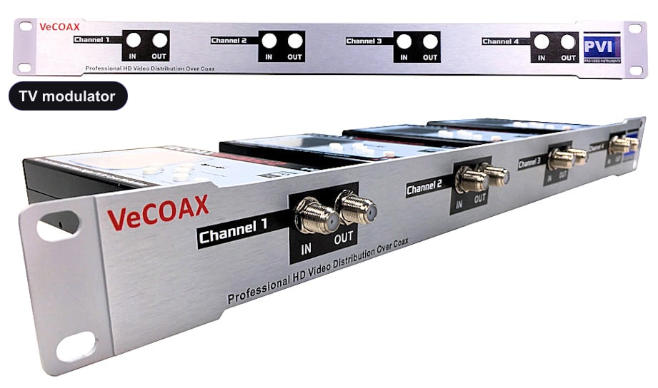 TV modulator rack mount 4 channels in single 1RU panel