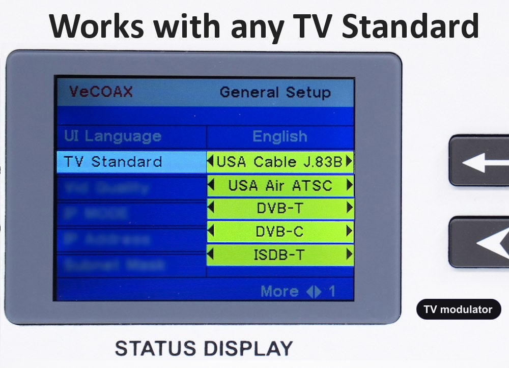 TV modulator universal TV standards QAM ATSC DVB-T DVB-C ISDB-T