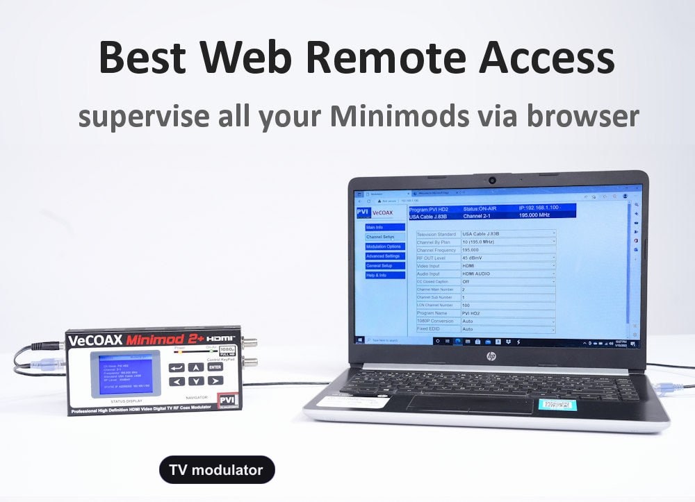 TV modulator web browser remote control from PC tablet smartphone