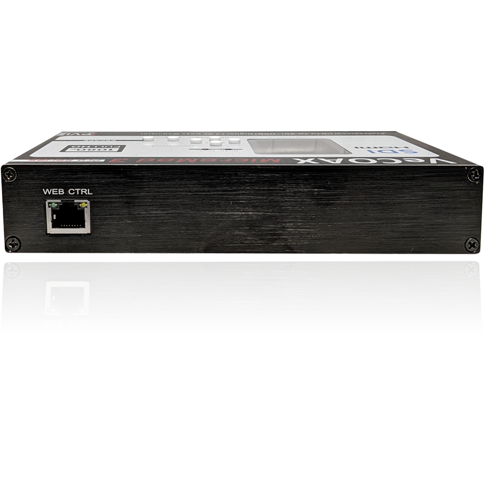 VeCOAX MICROMOD-3 SDI — compact EMI-shielded metal enclosure top view