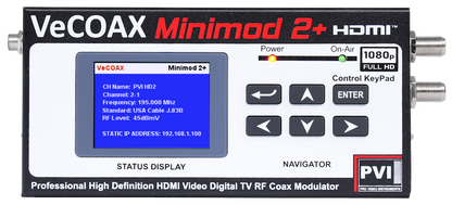 VeCOAX MINI BLADE Modular — HDMI modulator VeCOAX MINIMOD-2+ professional front panel LCD display