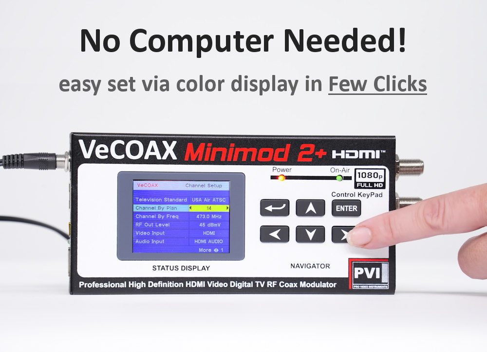 MINIMOD-2+ 4-Pack — HDMI modulator built-in LCD display for easy setup without computer