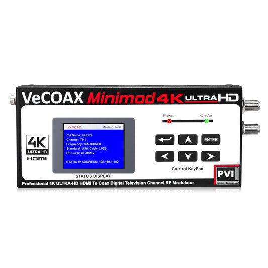 VeCOAX MINIMOD 4K Ultra-HD HDMI RF modulator over coax for 4K TVs