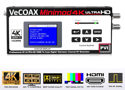 VeCOAX MINIMOD 4K UHD HDMI RF modulator with 4K encoding and professional RF signal features