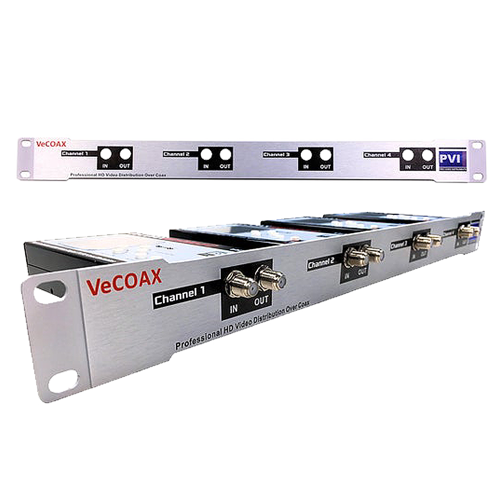 VeCOAX RACK-4 4-Channel — 1RU rack panel for HDMI modulators holding up to 4 VeCOAX MINIMOD units