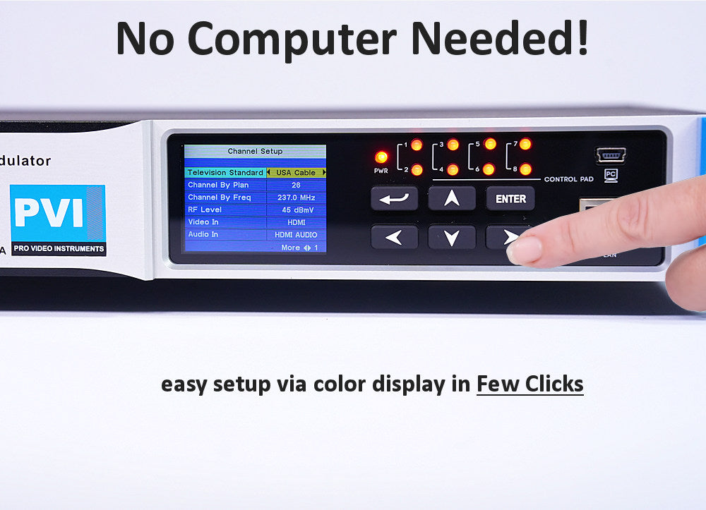 VeCOAX ULTRA+ Multichannel — multi channel hdtv rf modulator with color display easy setup vecoax ultra plus by pvi provideoinstruments
