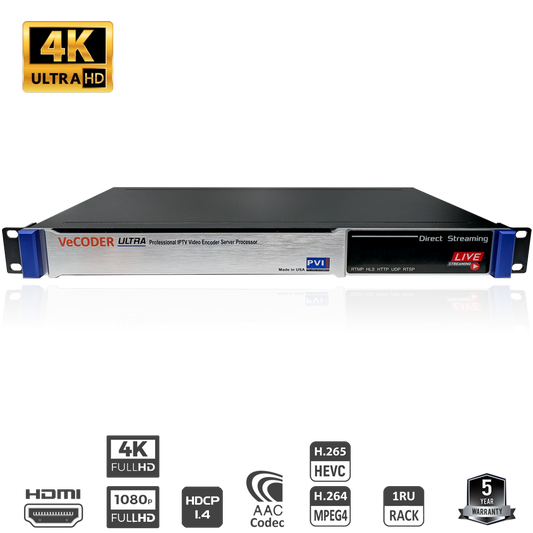 VeCODER ULTRA 4K H.264 multichannel IPTV encoder 1RU streaming server front view