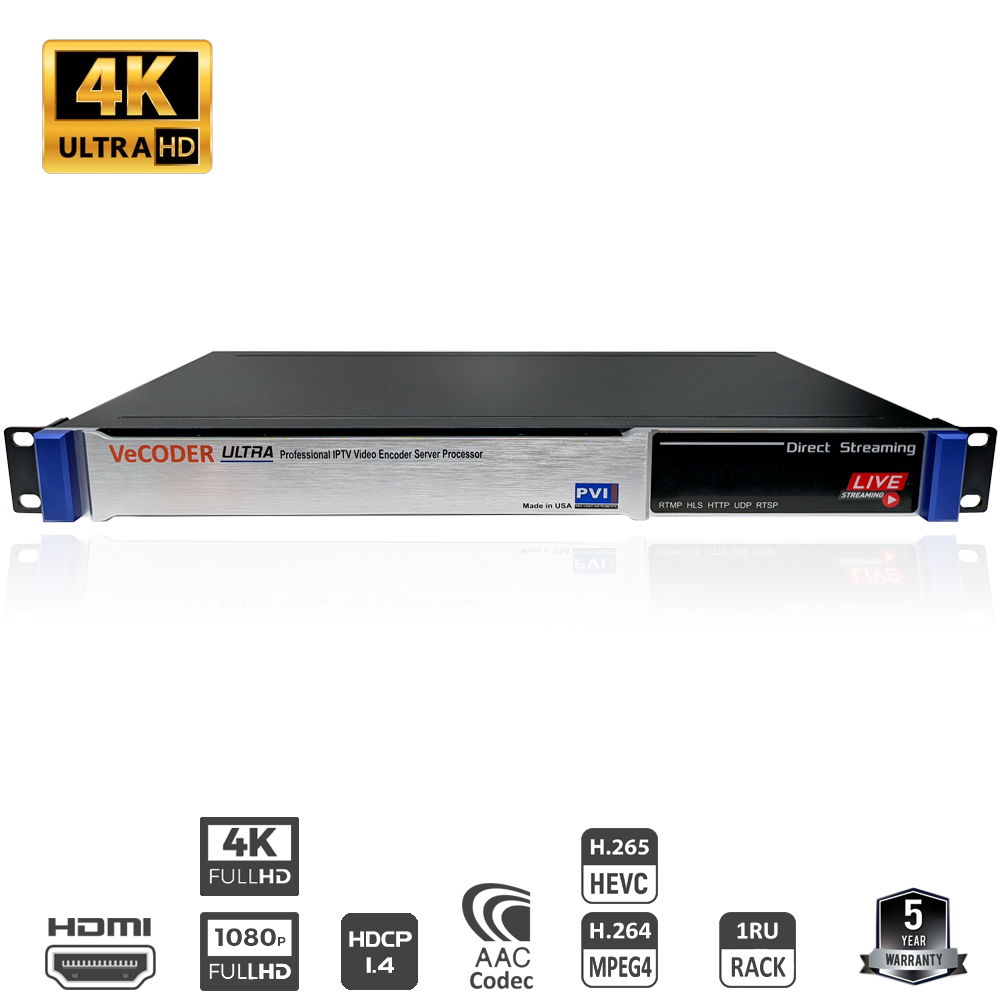 VeCODER ULTRA 4K HEVC multichannel IPTV encoder 1RU streaming server front view